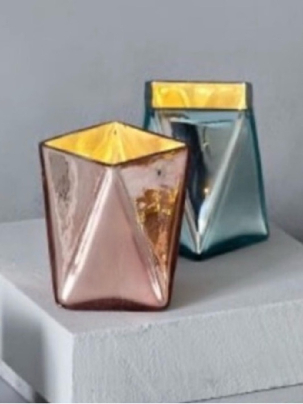 West Elm Mercury Glass Decorative Geometric Glass Votive Holder - Rose Gold